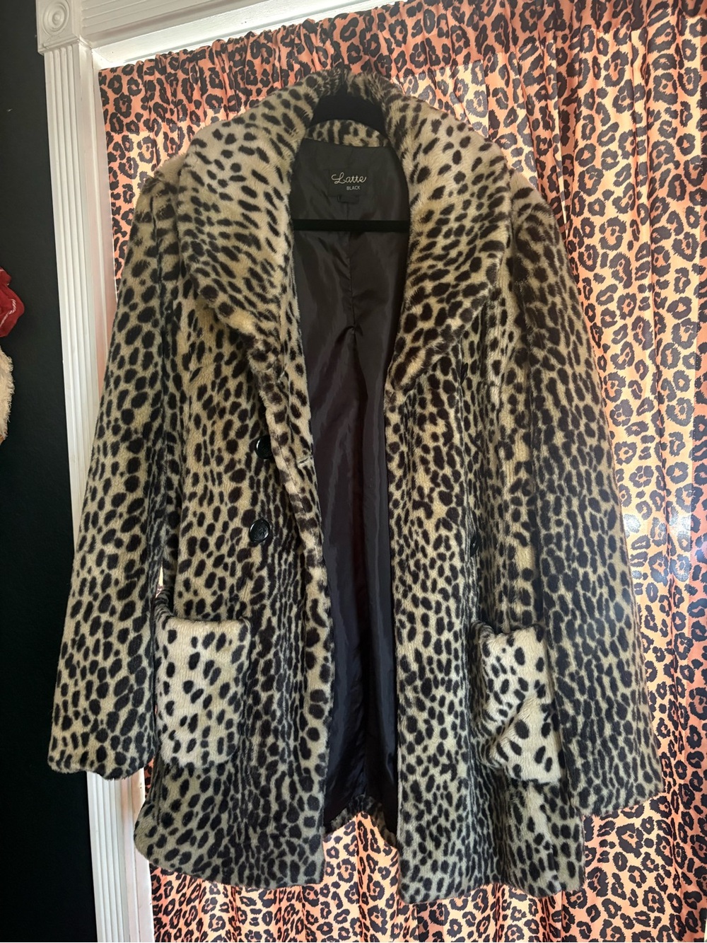 Laura Ashley Leopard-Print Teddy Jacket in Cream and Black
